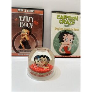 2006 Betty Boop With Pudgy The Dog Snow Globe 3x3" With 2 Betty Boop DVDs Lot